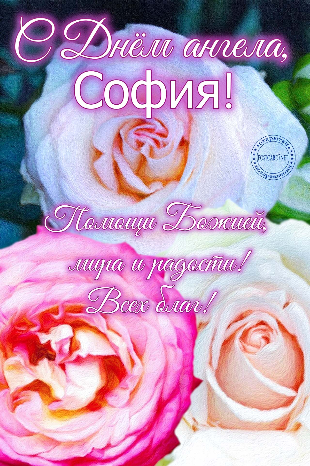 С Днём ангела, София, открытка с розами